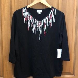 Breckenridge sequin accent black top size 1X new